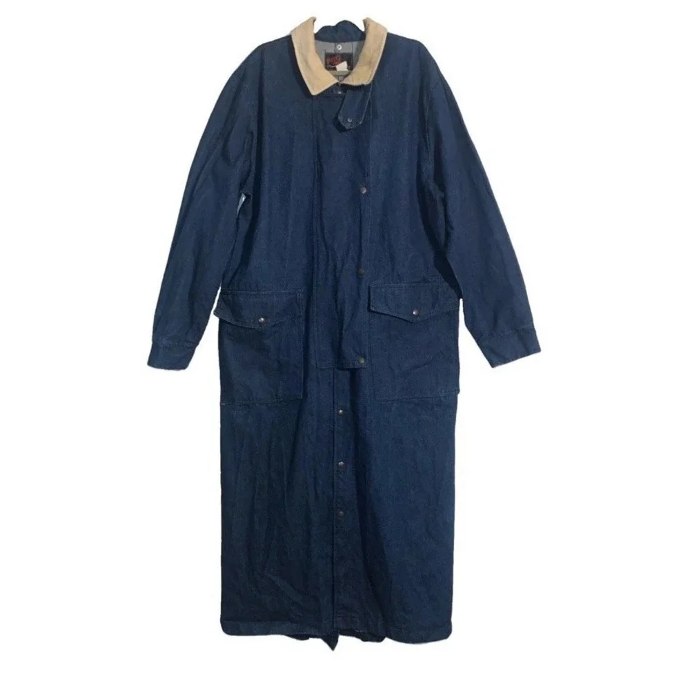 VTG Pro Only By Tex Tan Duster Coat Men L Blue Denim Detachable Cape Snap Cowboy